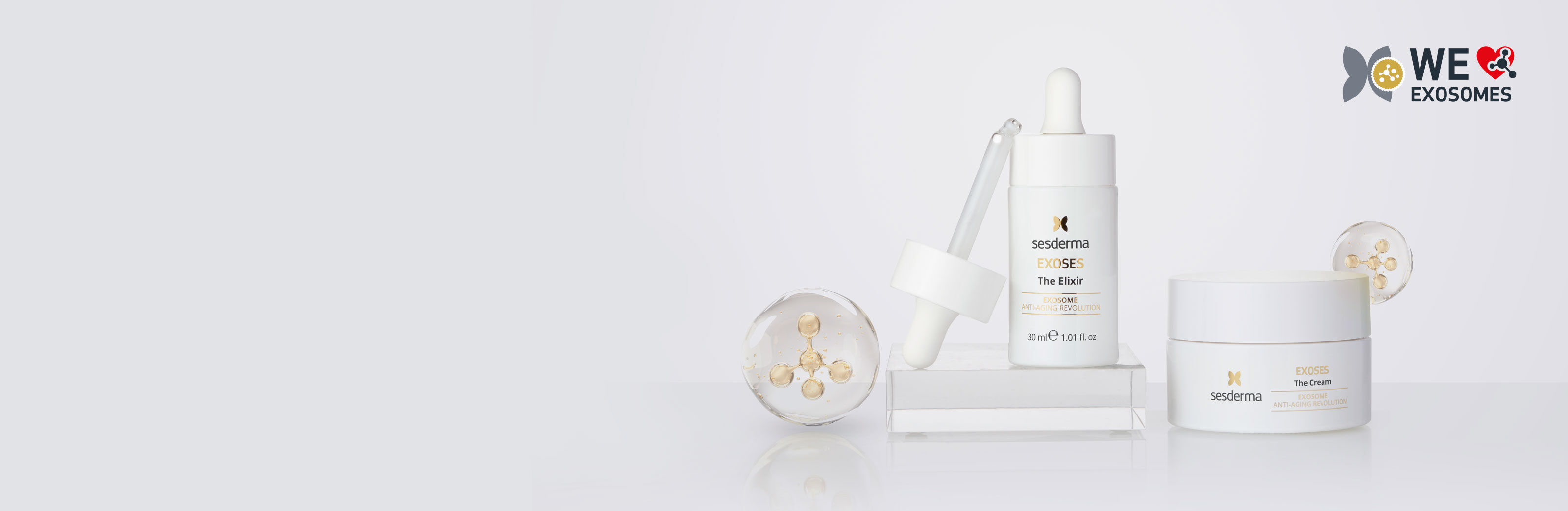 Imagen de los dos productos linea Exoses con bolas de cristal a los lados