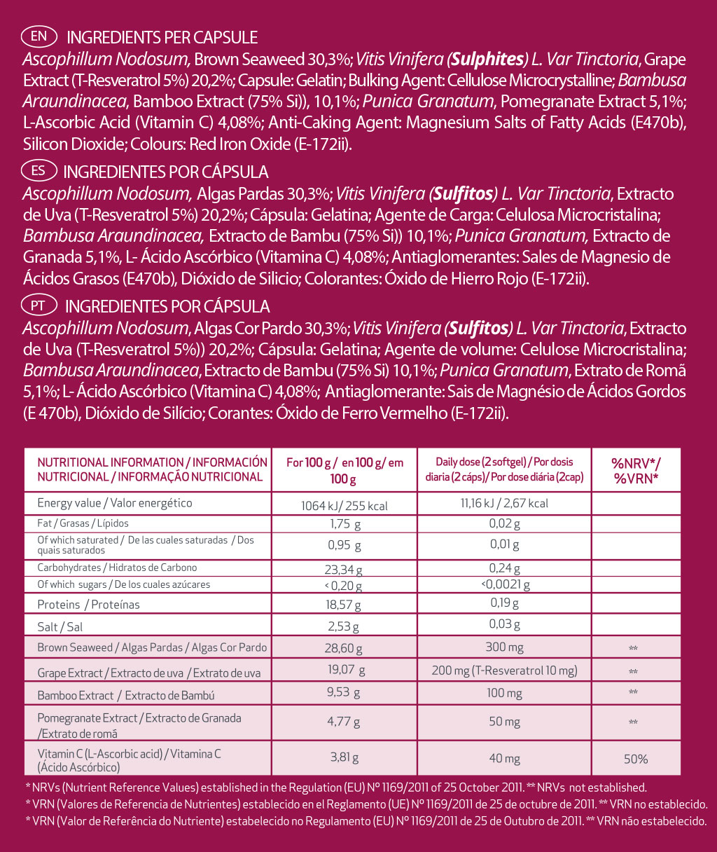 Cuadro nutricional Resveraderm Plus